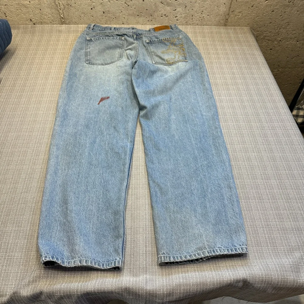 Vintage Bad Boy Jeans Mens 38x34 Light Wash Straight‎ Leg USA Workwear Grunge*